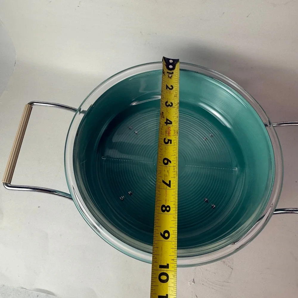 RARE Vtg Pyrex Atomic Turquoise Wheat 595 Chafing Serving Dish Chrome Cradle Lid
